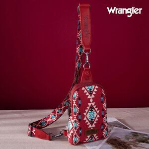 WG2205-210 Wrangler Aztec Print Crossbody Sling Chest Bag - Burgundy